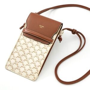 Celine Mobile/smartphone Accessories Leather Brown White Triomphe Logo Phone